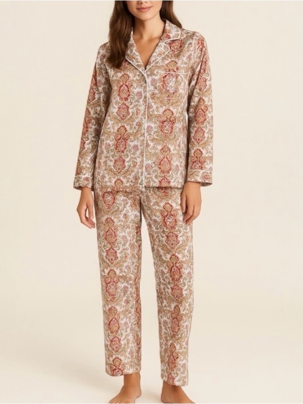 Lauren Ralph Lauren Paisley Pajama Set with Monogram Stitching Size Large